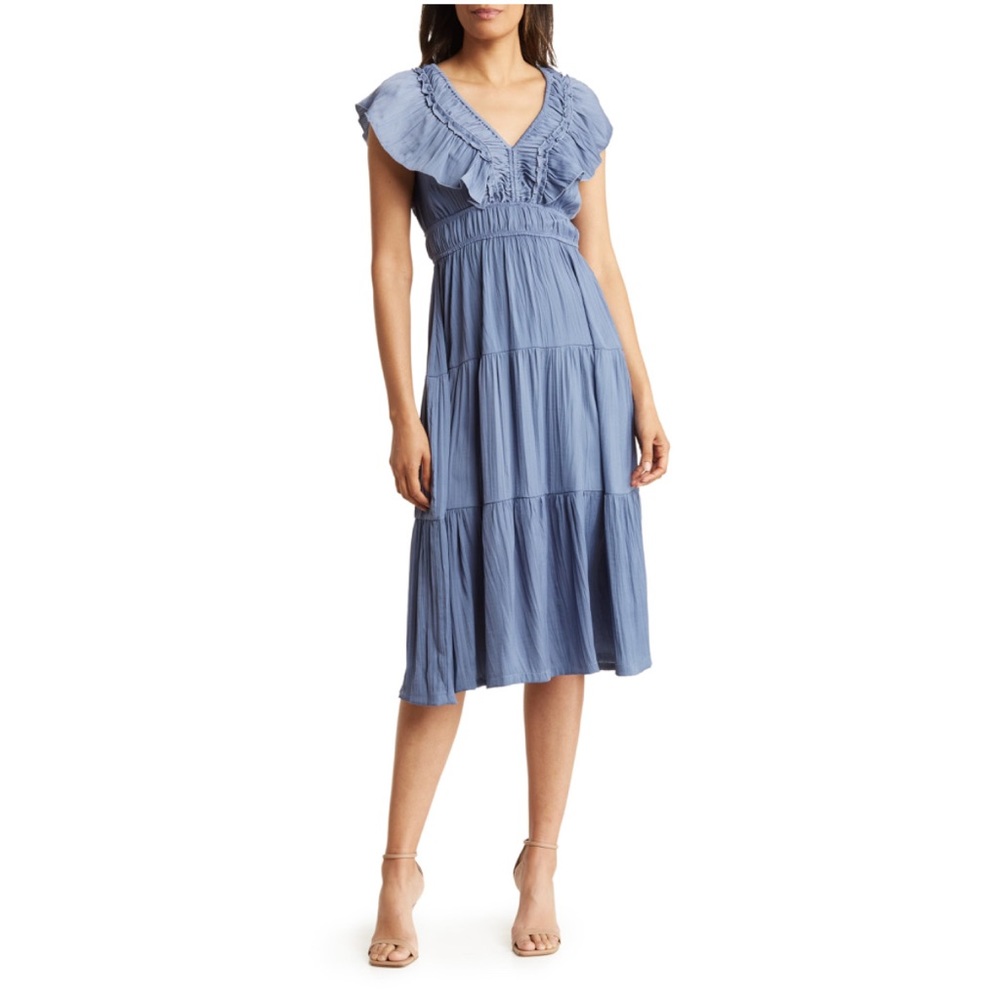 🌟NWT🌟 T Tahari Airflow Ruffle Tiered MIDI Dress - Blue - XL